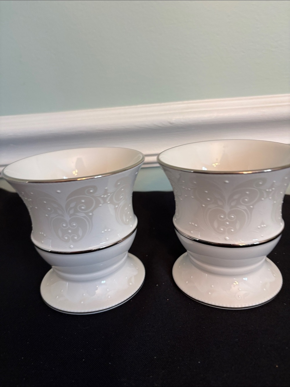 Lenox wedding Promises Opal Innocence Set of 2 Votives with Silver Trim